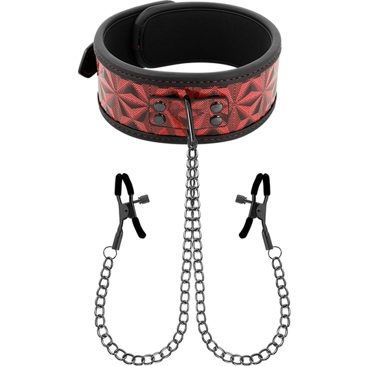 BEGME - RÖD EDITION HALSBAND MED BRÖSTVÅRDSKLAMMAR MED NEOPREN FODER