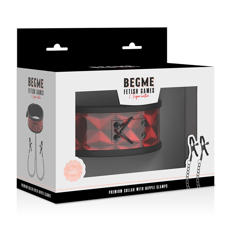 BEGME - RÖD EDITION HALSBAND MED BRÖSTVÅRDSKLAMMAR MED NEOPREN FODER