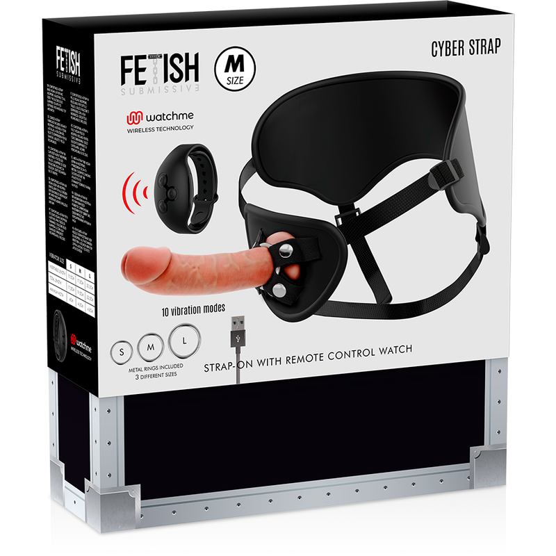 Fetish Submissive Cyber Strap med fjärrkontroll och dildo