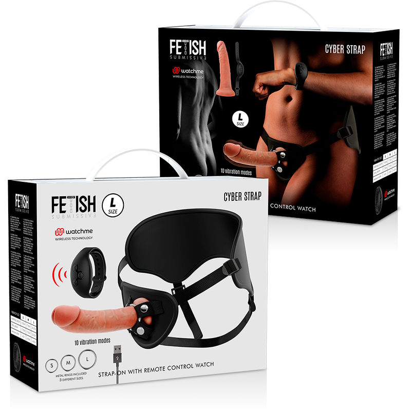 Fetish Submissive Cyber Strap med fjärrkontroll och dildo