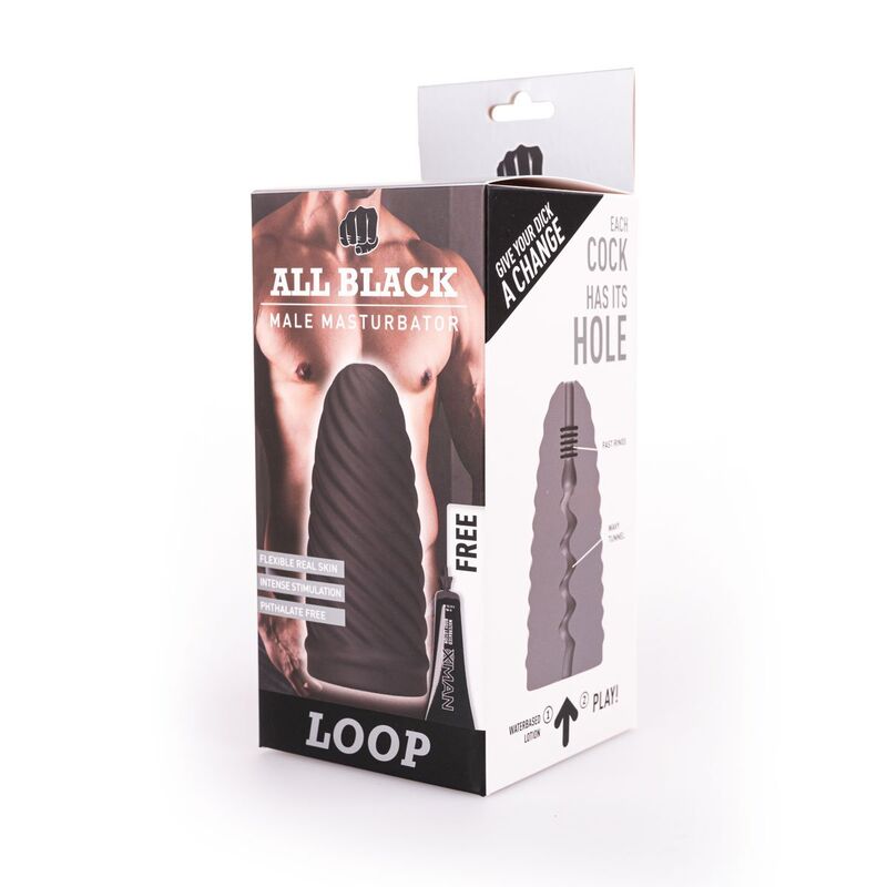 ALL BLACK Masturbator Loop Model 1 med räfflad yta