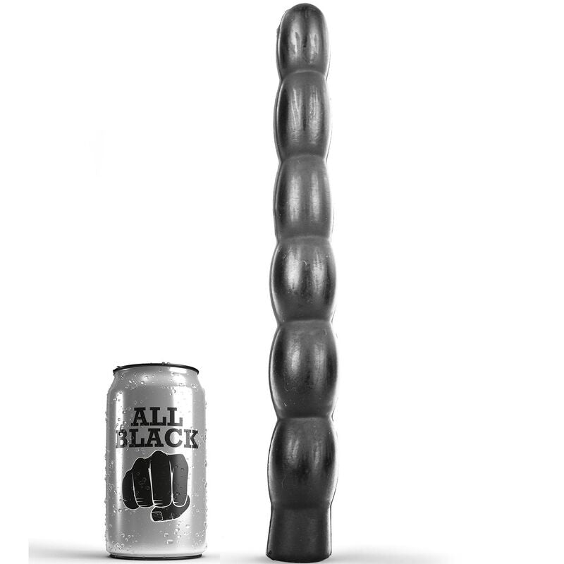 ALL BLACK anal dildo 32 cm, mjuk och ribbad