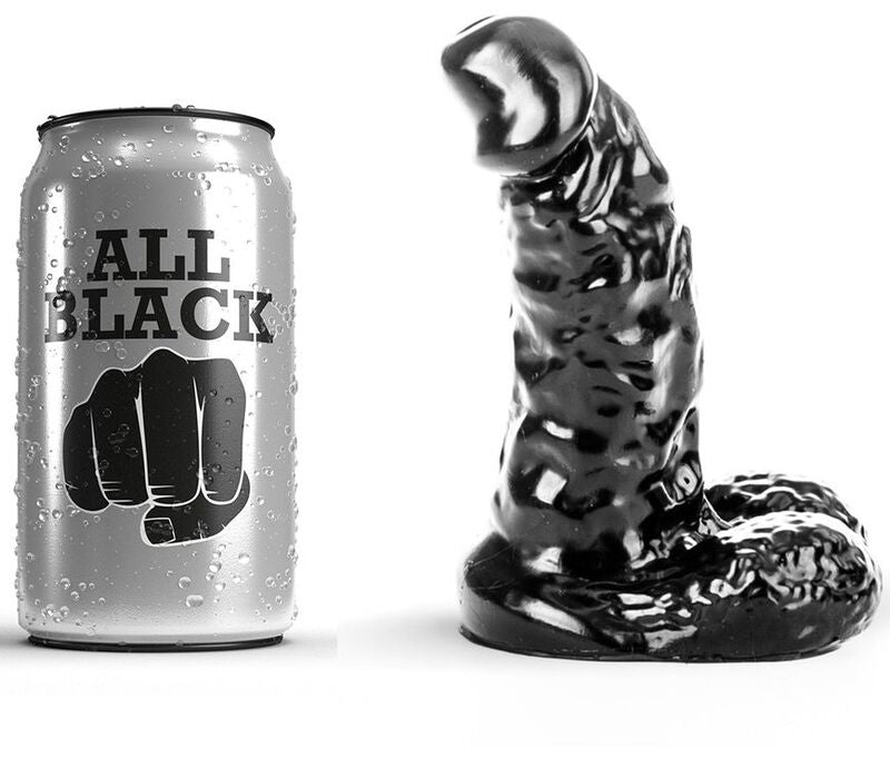 ALL BLACK Dildo 13 cm, svart och ribbad design