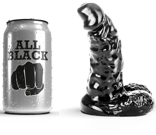 ALL BLACK Dildo 13 cm, svart och ribbad design