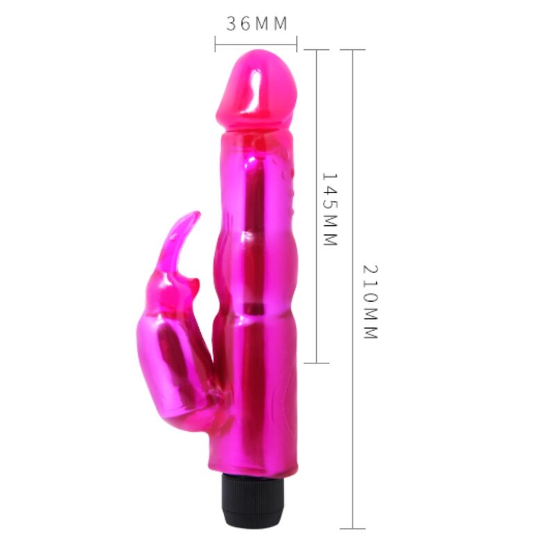 Gele vibrator med klitorisstimulator i lila