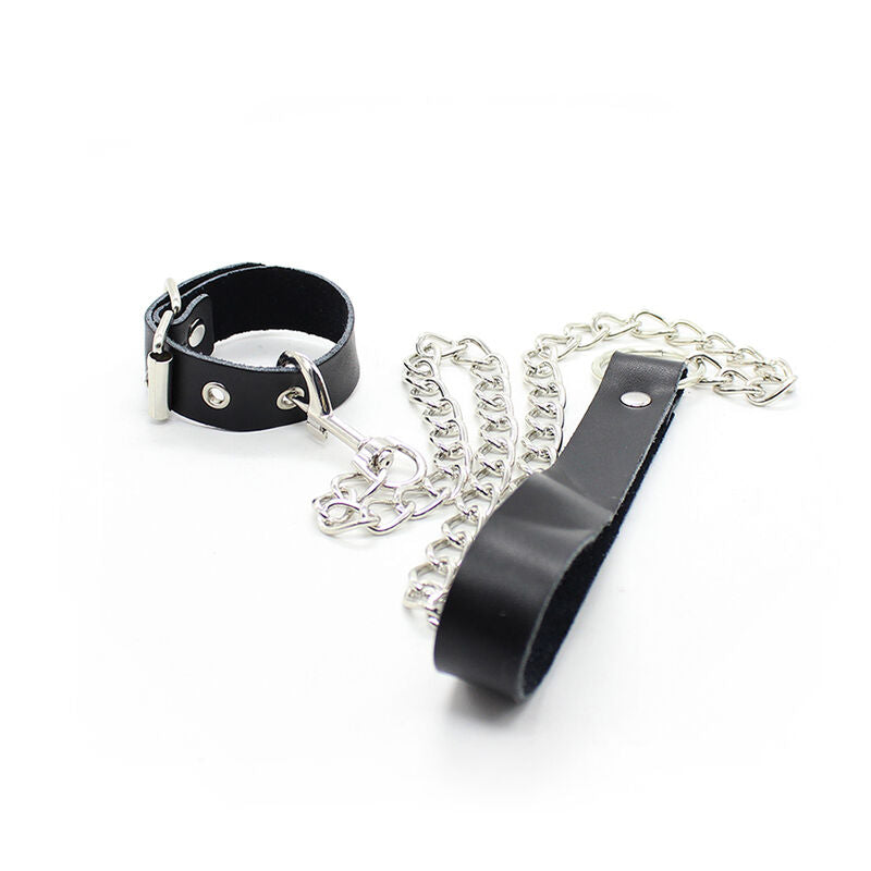 OHMAMA FETISH penis halsband med läderrem och metallkedja