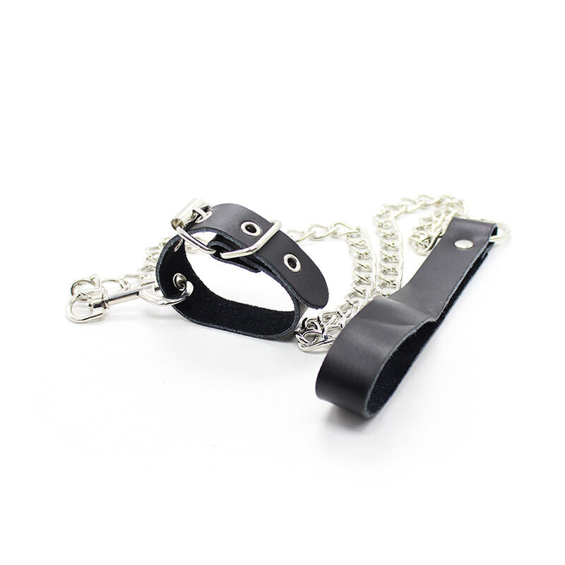 OHMAMA FETISH penis halsband med läderrem och metallkedja
