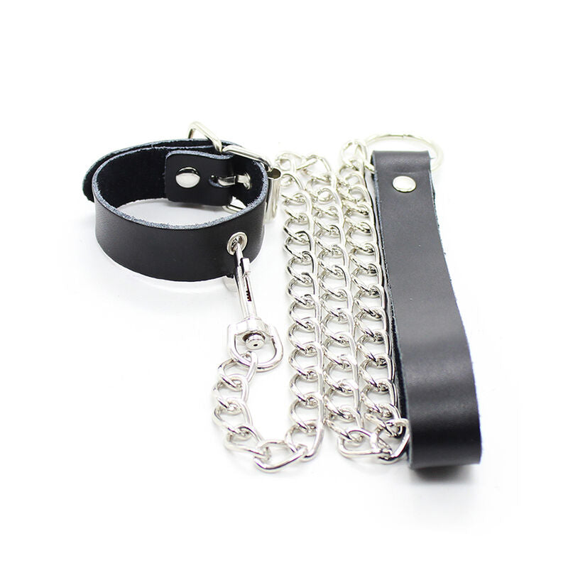 OHMAMA FETISH penis halsband med läderrem och metallkedja