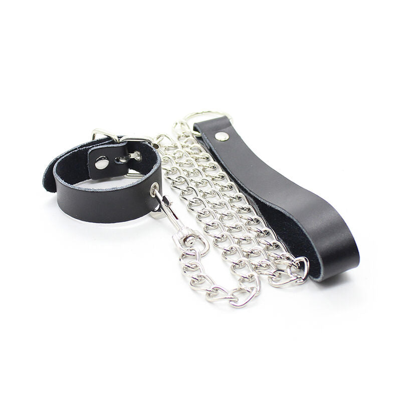 OHMAMA FETISH penis halsband med läderrem och metallkedja