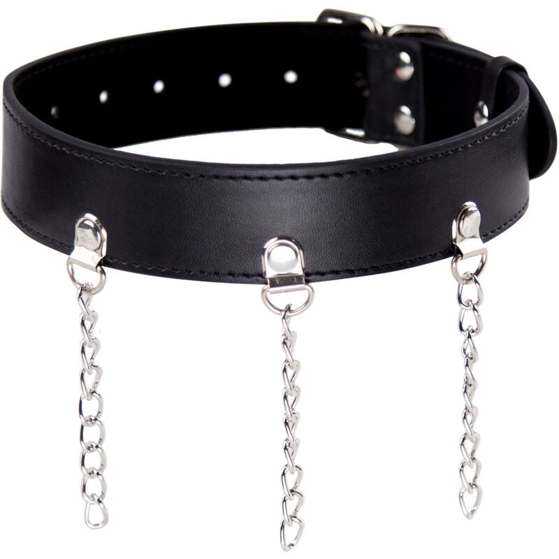 Fetishhalsband med ringar i imitation läder