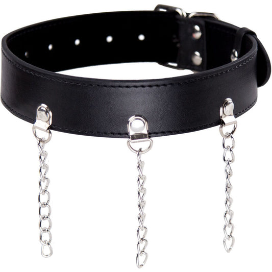 Fetishhalsband med ringar i imitation läder