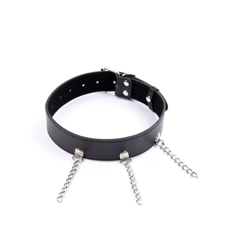 Fetishhalsband med ringar i imitation läder