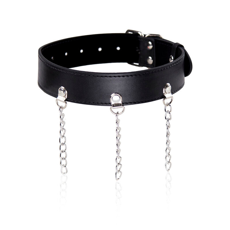 Fetishhalsband med ringar i imitation läder