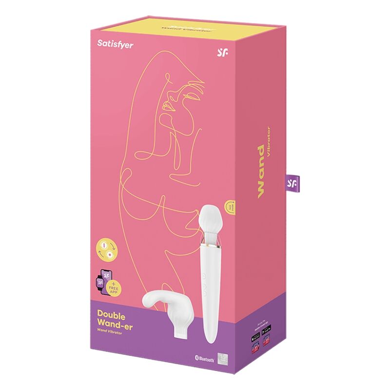 Satisfyer Double Wand-er massager med appkontroll i vit färg