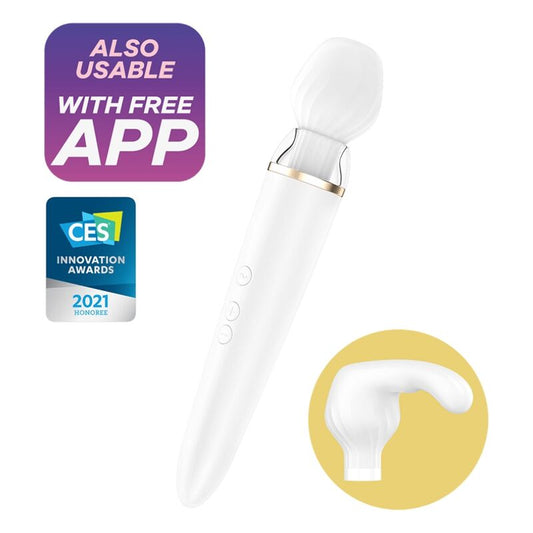 Satisfyer Double Wand-er massager med appkontroll i vit färg