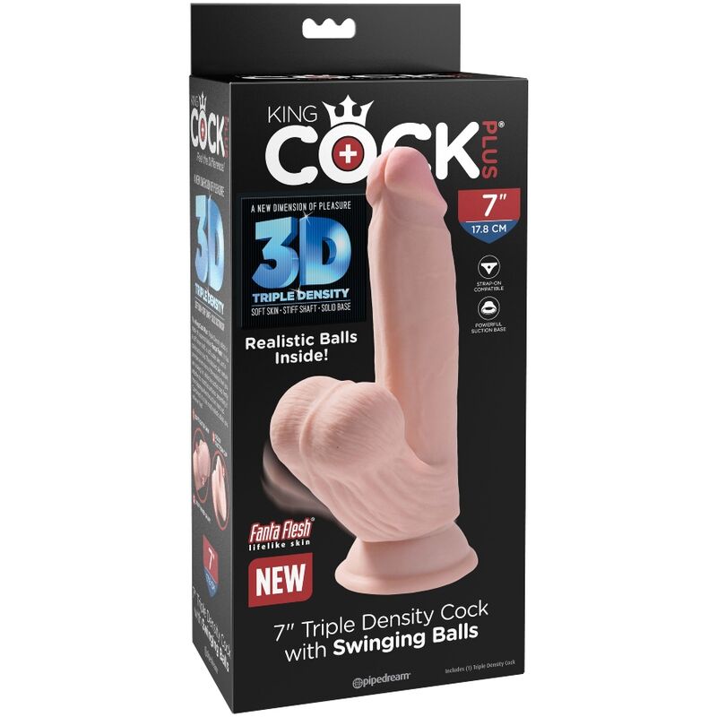 KING COCK Plus 3D Dildo med svängande bollar 15,2 cm