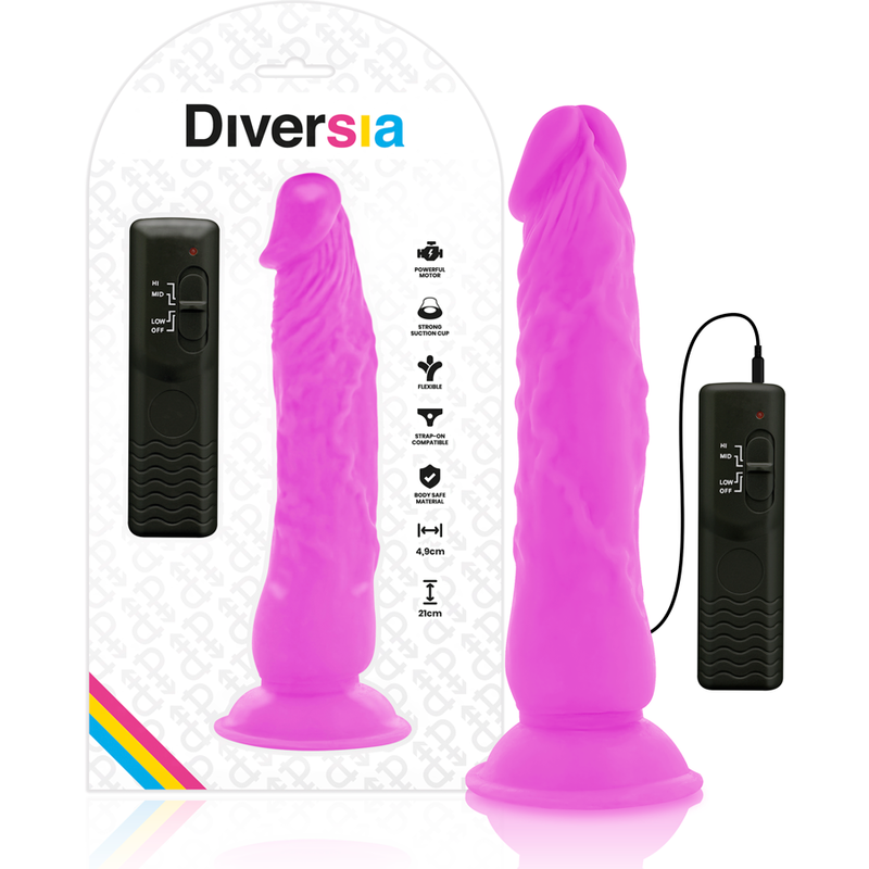 DIVERSIA - FLEXIBLE VIBRERANDE DILDO LILA 21 CM -O- 4.9 CM