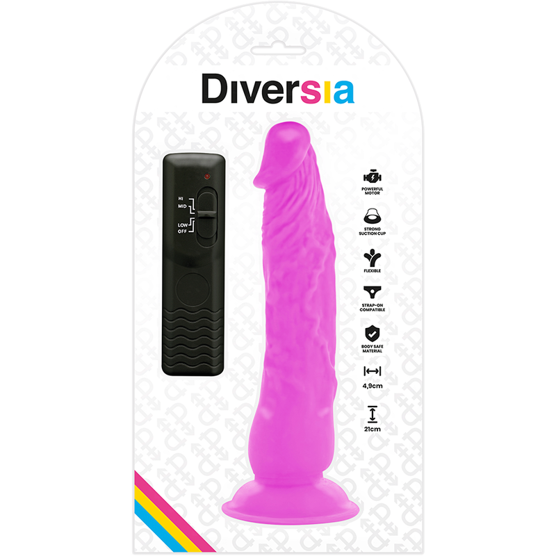 DIVERSIA - FLEXIBLE VIBRERANDE DILDO LILA 21 CM -O- 4.9 CM