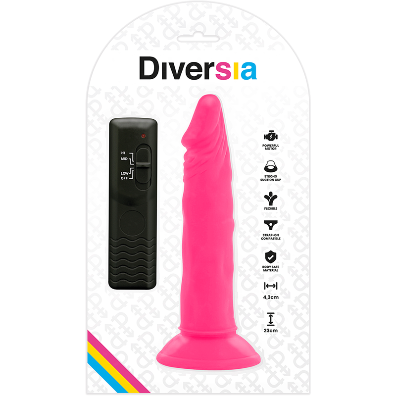 DIVERSIA flexibel vibrerande dildo i rosa, 23 cm