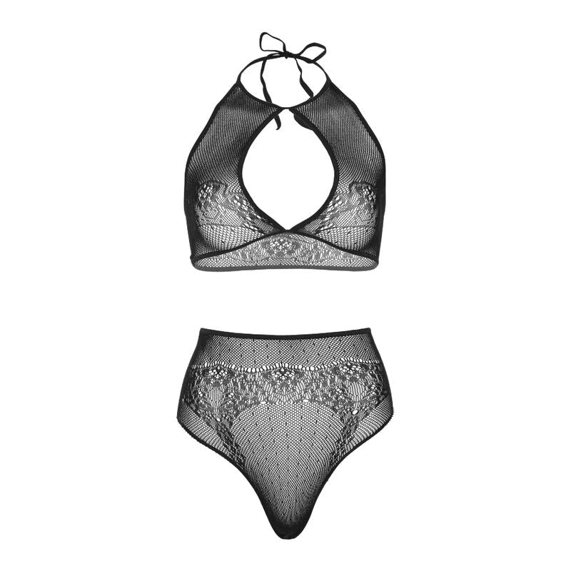 LEG AVENUE - Tvådelat set med halterneck crop top & stringtrosa