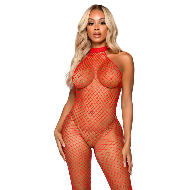 Bodystocking med racerhals i röd färg