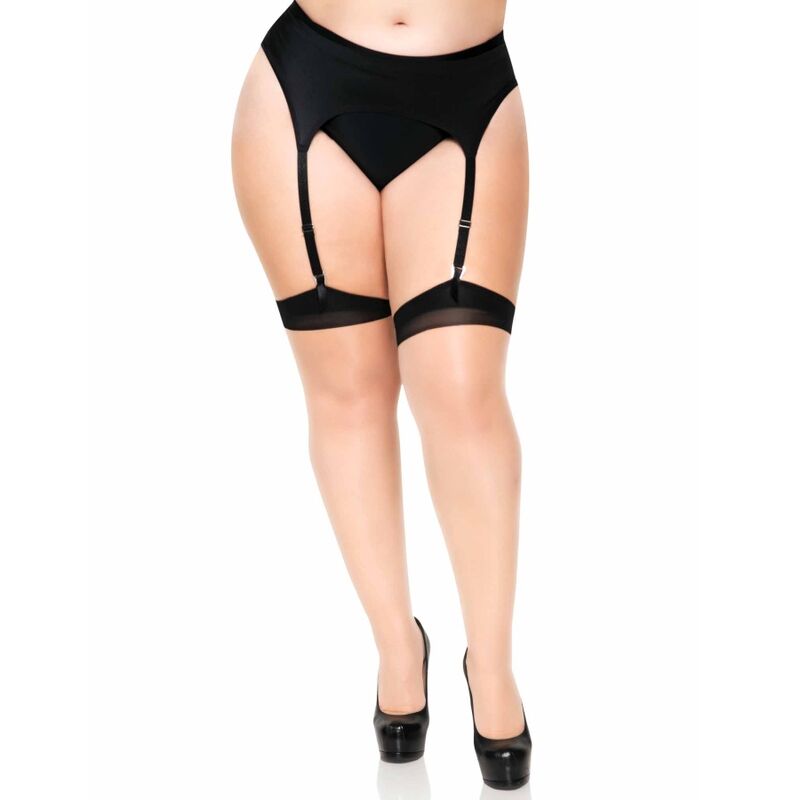 LEG AVENUE Plus Lycra Sheer Thigh High med baksöm och cuban häl