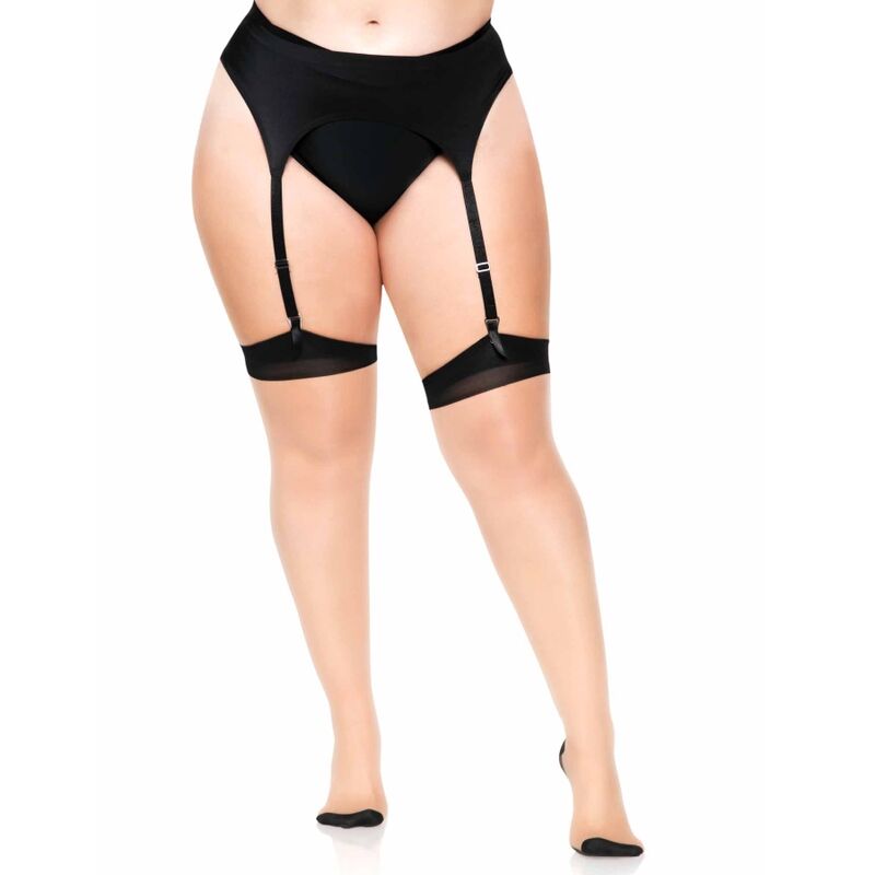 LEG AVENUE Plus Lycra Sheer Thigh High med baksöm och cuban häl
