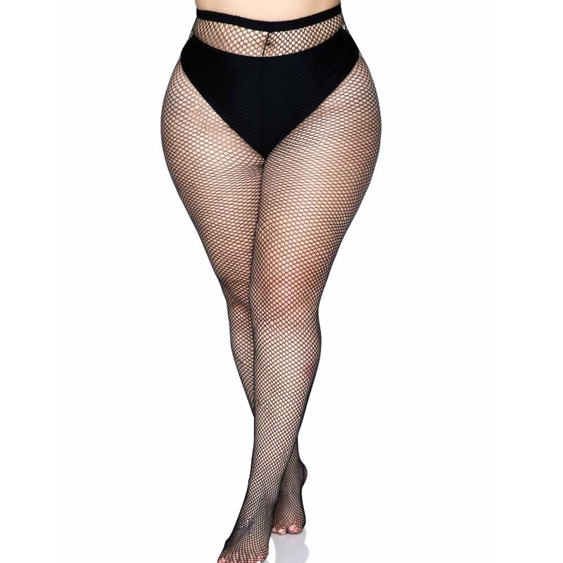 Nätstrumpbyxor med bakre söm i svart, plus size
