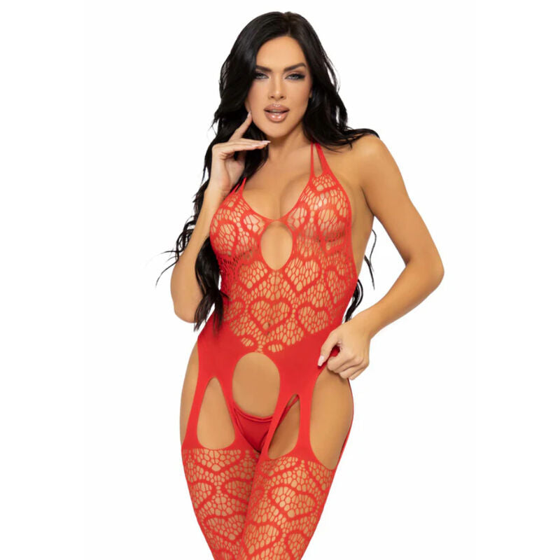 LEG AVENUE - NET SUSPENDER BODYSTOCKING ONE SIZE - RÖD