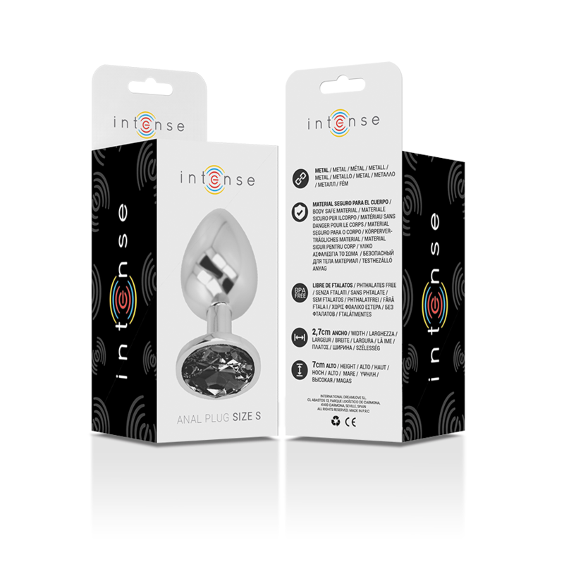 INTENSE Aluminium Metal Anal Plug med svart kristall, storlek S