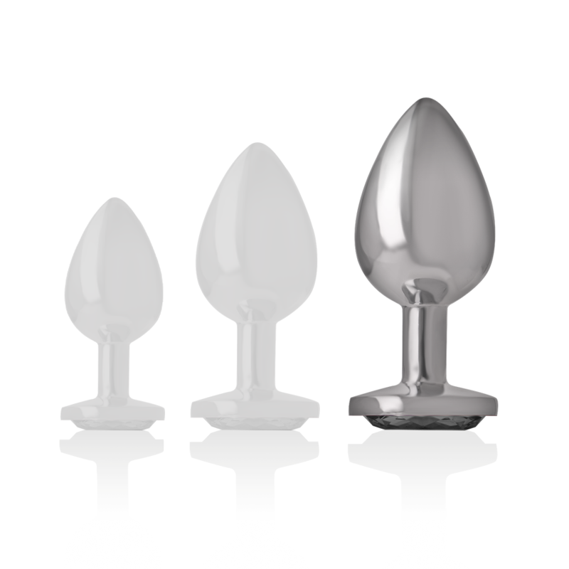 Intense aluminium analplugg med svart glas, storlek L