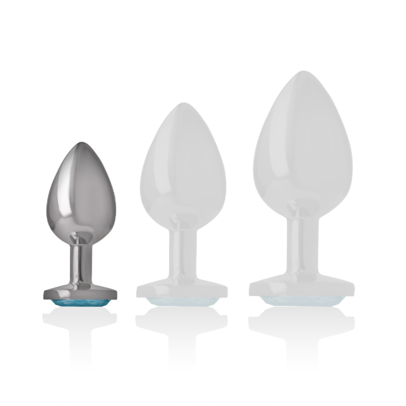 INTENSE aluminium anal plug med blå kristall, storlek S