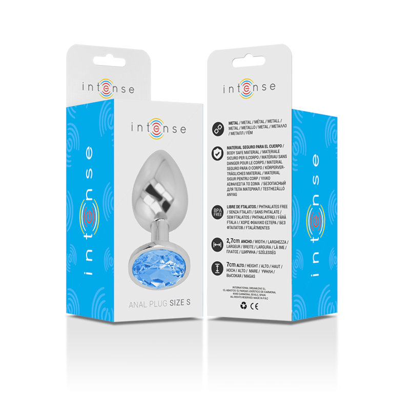 INTENSE aluminium anal plug med blå kristall, storlek S