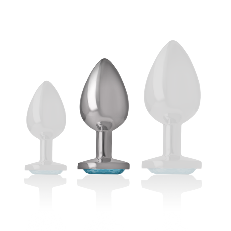 INTENSE - Aluminium Metall Analplugg med Blå Glas Storlek M