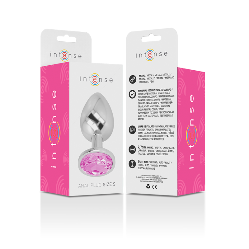 INTENSE - ANALPLUGG I ALUMINIUM MED ROSA KRISTALL STORLEK S