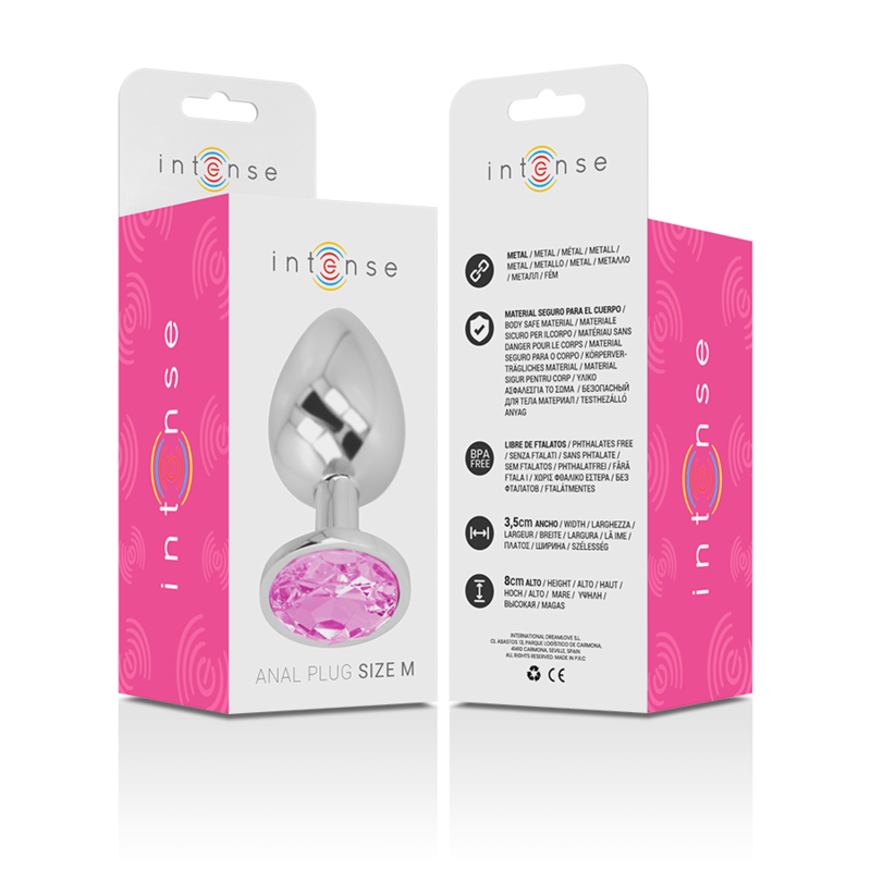 INTENSE - Aluminium Metall Analplugg med Rosa Kristall Storlek M