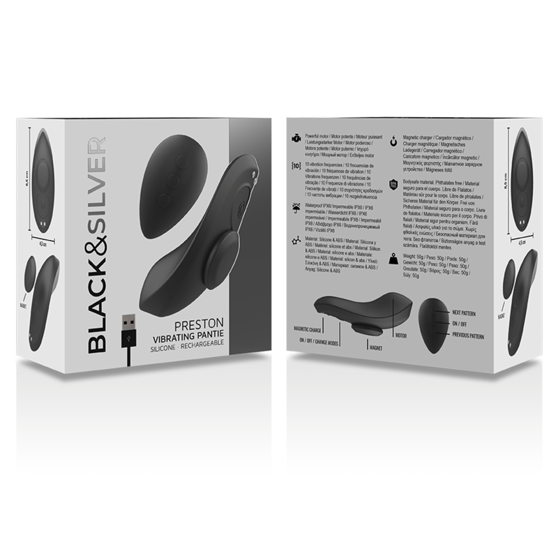 BLACK&SILVER Preston återladdningsbar silikonvibrator pantie svart
