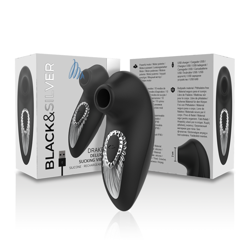 Black&Silver Drake Deluxe sugvibrator i svart silikon