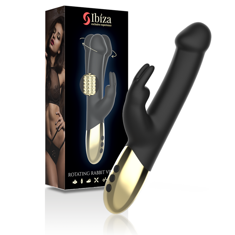 IBIZA Roterande Rabbit Vibrator i svart och guld