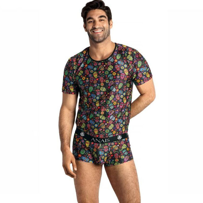 ANAIS MEN Mexico T-shirt M med blommor och döskallar