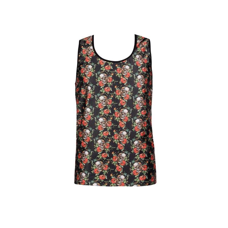 ANAIS MEN - POWER TOP M, ärmlös modal topp med rosor och döskallar
