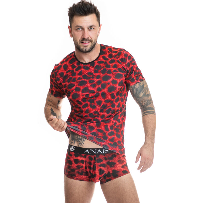 ANAIS MEN SAVAGE T-SHIRT S i röd mikrofiber med djurtryck