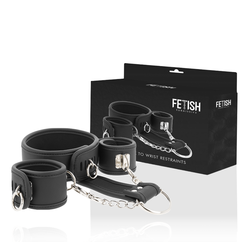 FETISH SUBMISSIVE veganskt läderhalsband och handbojor