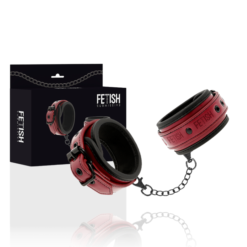 FETISH SUBMISSIVE DARK ROOM - VEGANSKA LÄDERHANDKCUFFAR MED NEOPREN FODER