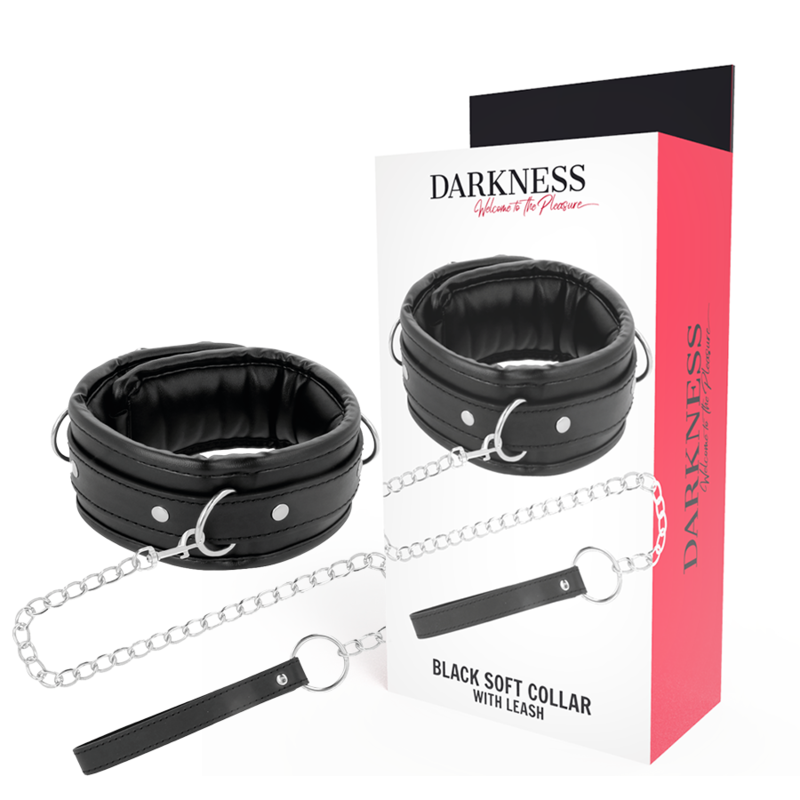 DARKNESS - Mjuk läderhalsband med kedja