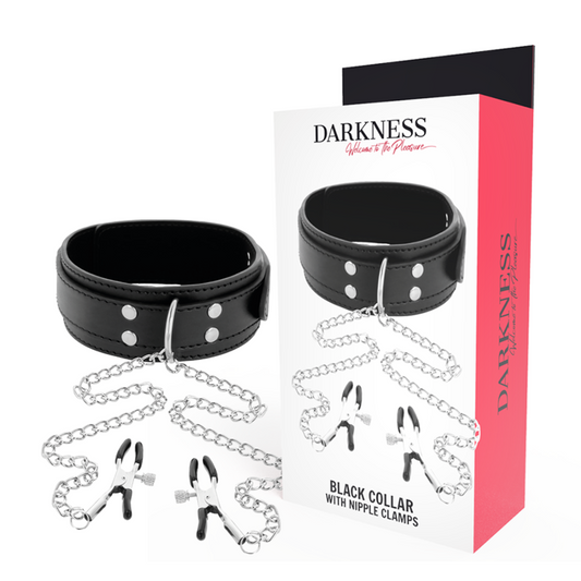 DARKNESS - Halsband med bröstvårtsklämmor svart