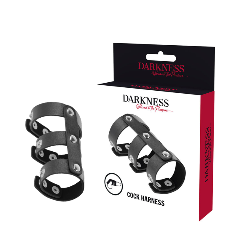 DARKNESS justerbar läder dubbel penis- och testikelring