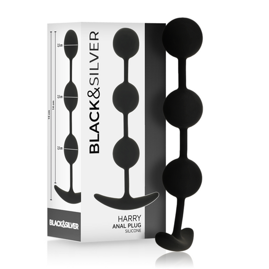 Black&Silver Harry anal rosary med 3 silikonpärlor 14 cm