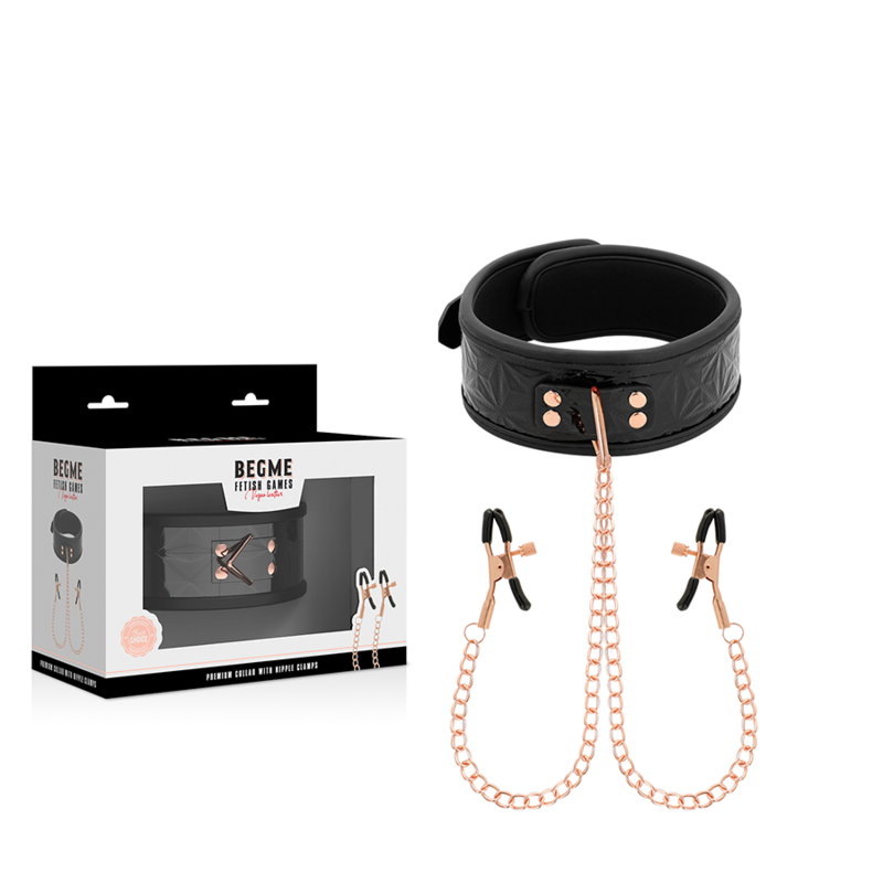 BEGME - Black Edition Halsband med Bröstvårtsklämmor och Neoprenfoder