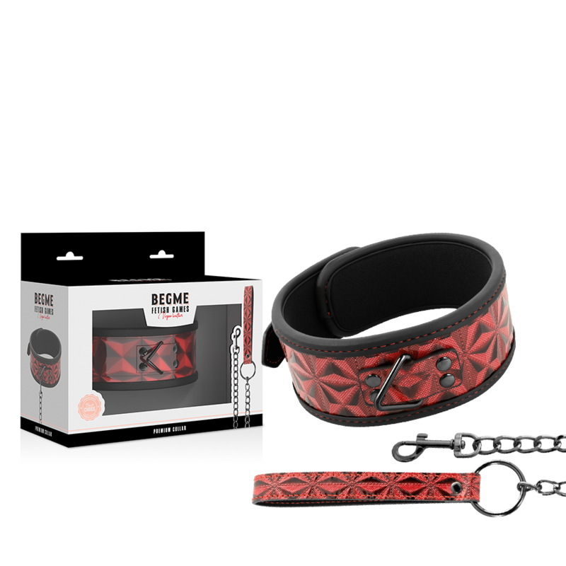 BEGME - RÖD EDITION PREMIUM VEGANSK LÄDERHALSBAND MED NEOPRENFODER